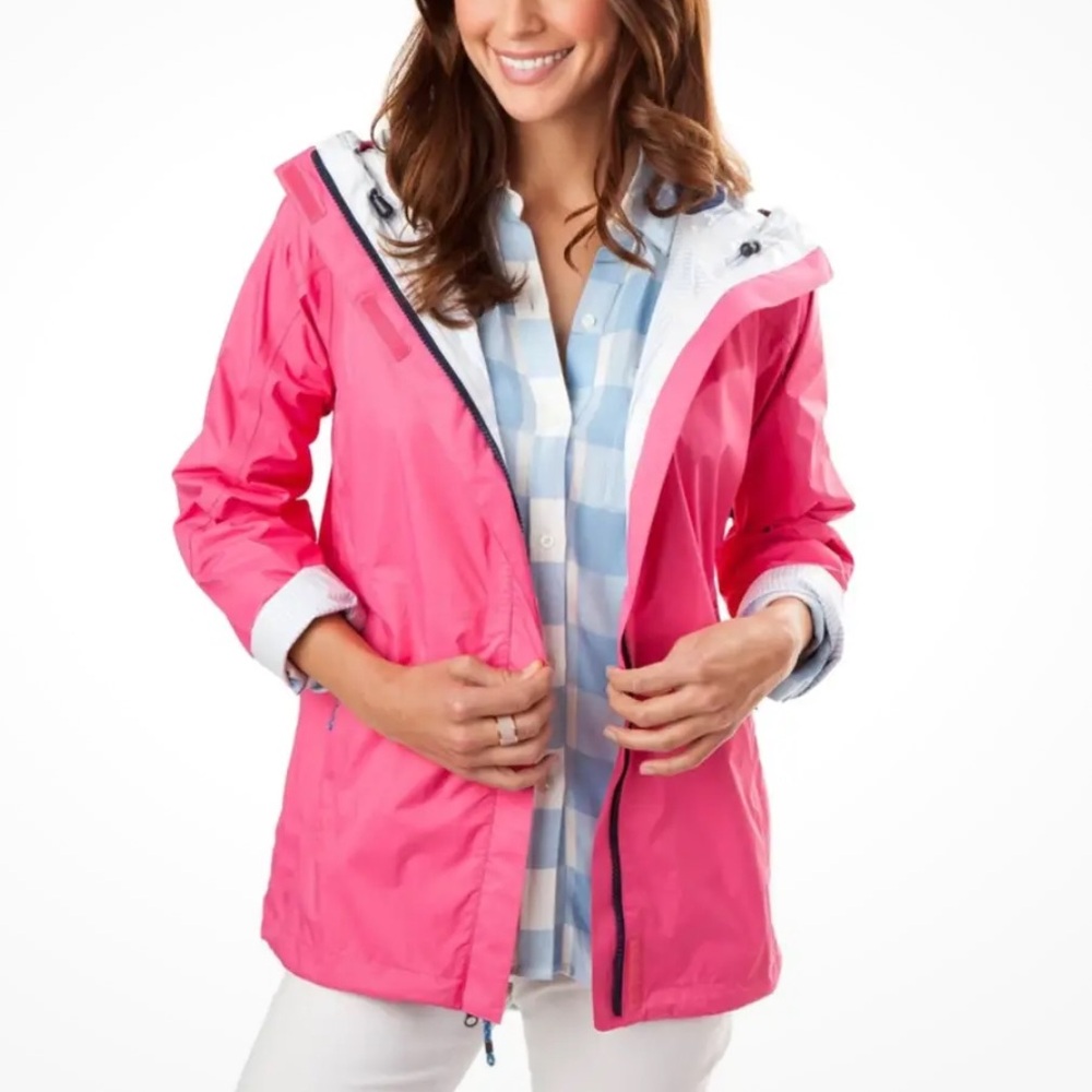 NEW Women’s Southern Tide Wind Worthy Rain Slicker Bloom Pink Hooded Jacket - M